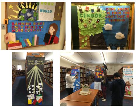 replica book covers made by students on display